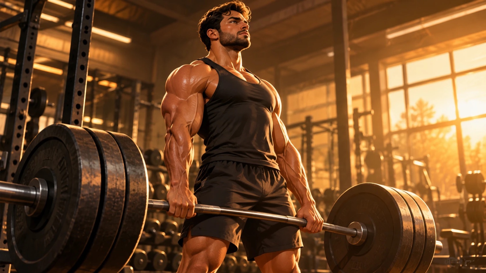 Man lifting a loaded barbell in a gym