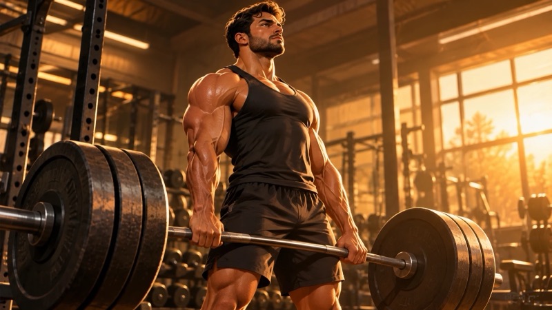 Man lifting a loaded barbell in a gym