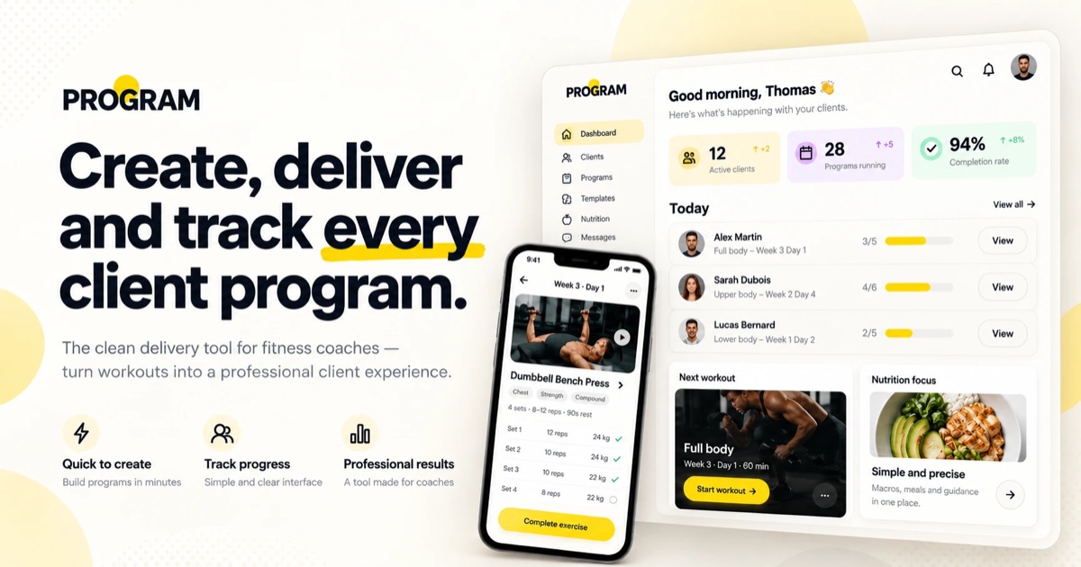 PROGRAM: coach dashboard and program on a phone